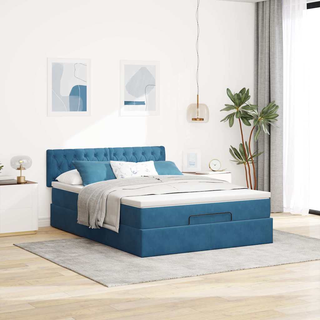 Estrutura de cama otomana com colchão 140x200 cm azul escuro