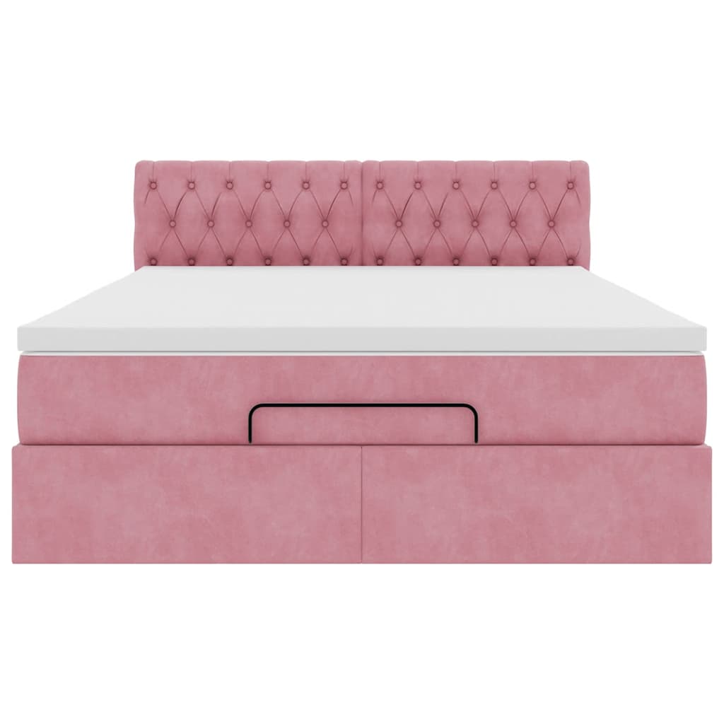 Estrutura de cama otomana com colchão 140x200 cm veludo rosa