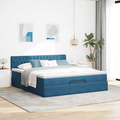 Estrutura de cama otomana com colchão 160x200 cm azul escuro