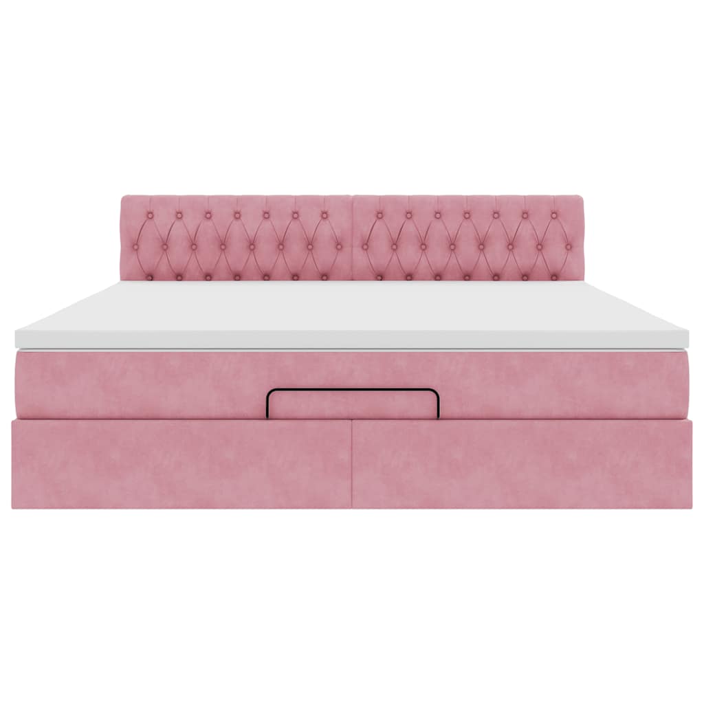 Estrutura de cama otomana com colchão 160x200 cm veludo rosa