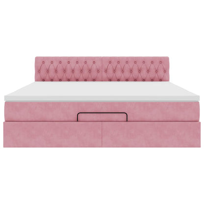 Estrutura de cama otomana com colchão 160x200 cm veludo rosa