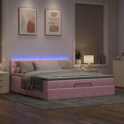 Estrutura de cama otomana com colchão 160x200 cm veludo rosa