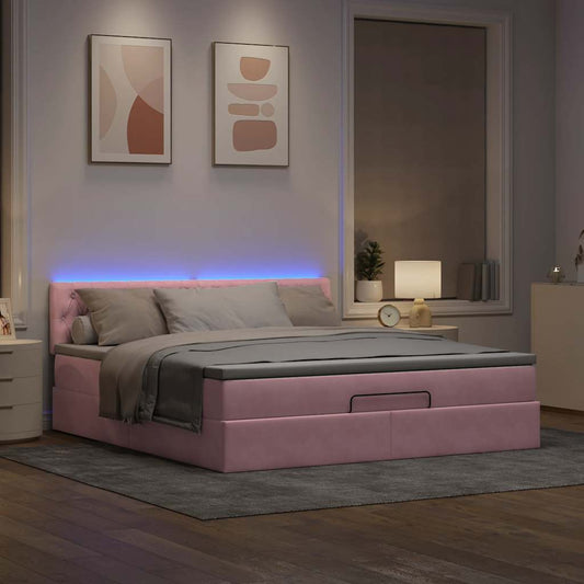 Estrutura de cama otomana com colchão 160x200 cm veludo rosa