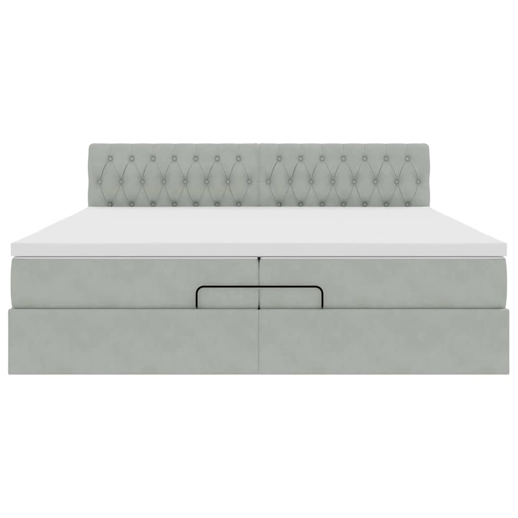 Estrutura cama otomana colchões 200x200cm veludo cinzento claro