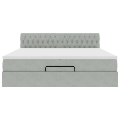 Estrutura cama otomana colchões 200x200cm veludo cinzento claro