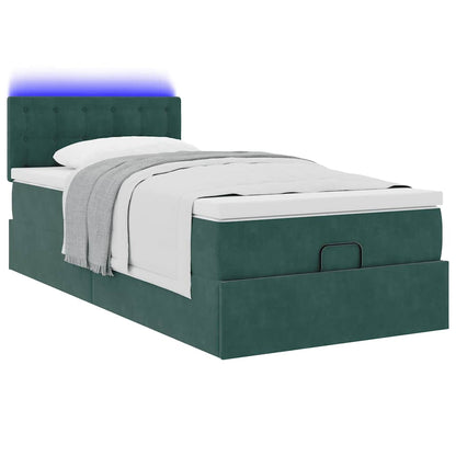 Estrutura cama otomana colchão 80x200 cm veludo verde escuro