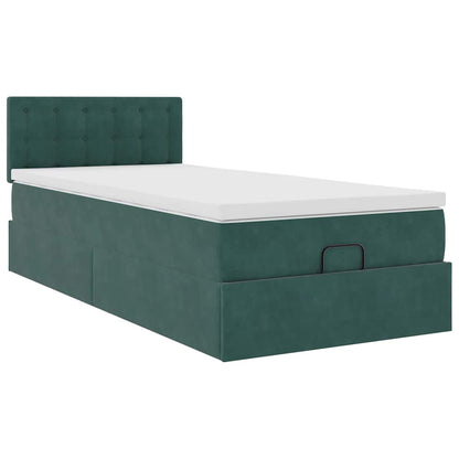 Estrutura cama otomana colchão 80x200 cm veludo verde escuro