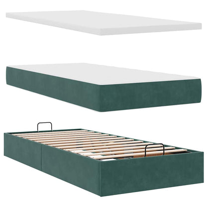 Estrutura cama otomana colchão 80x200 cm veludo verde escuro