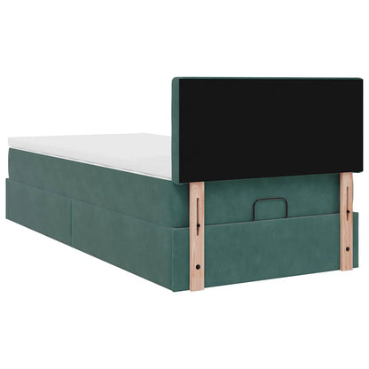 Estrutura cama otomana colchão 80x200 cm veludo verde escuro