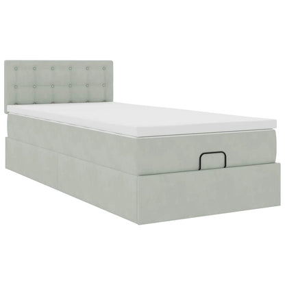 Estrutura cama otomana colchão 90x200 cm veludo cinzento claro