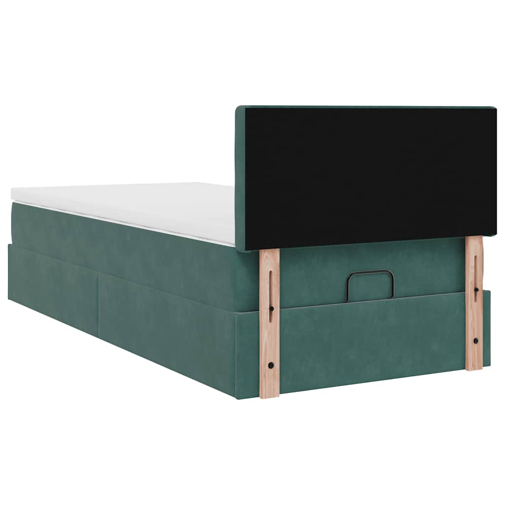 Estrutura de cama otomana colchão 90x200 cm veludo verde escuro