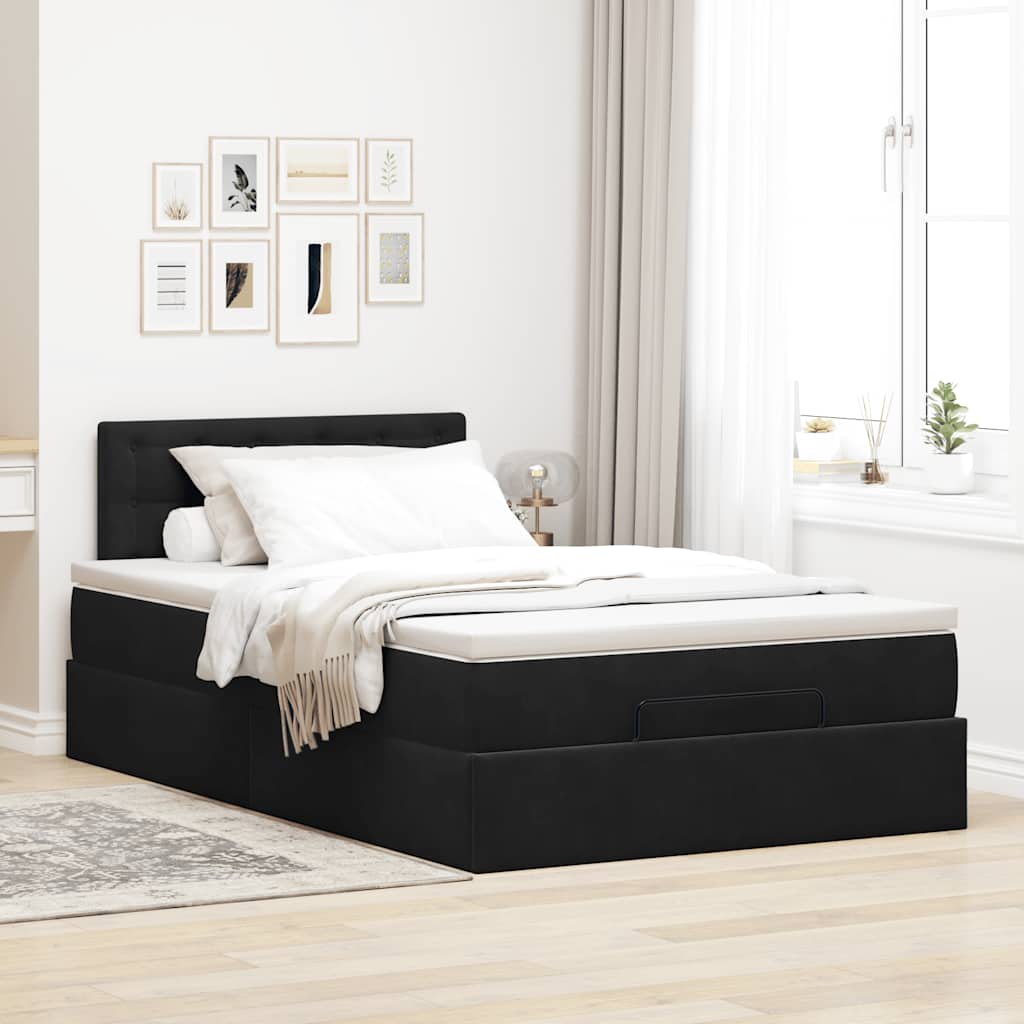 Estrutura de cama otomana com colchão 120x200 cm veludo preto