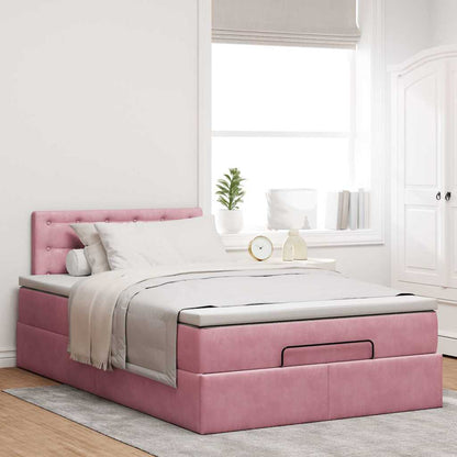 Estrutura de cama otomana com colchão 120x200 cm veludo rosa