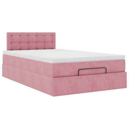 Estrutura de cama otomana com colchão 120x200 cm veludo rosa