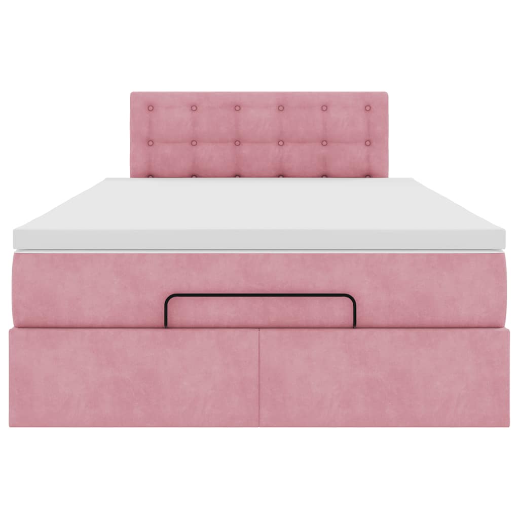 Estrutura de cama otomana com colchão 120x200 cm veludo rosa