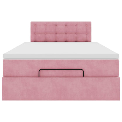 Estrutura de cama otomana com colchão 120x200 cm veludo rosa