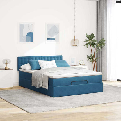 Estrutura de cama otomana com colchão 140x190cm azul escuro