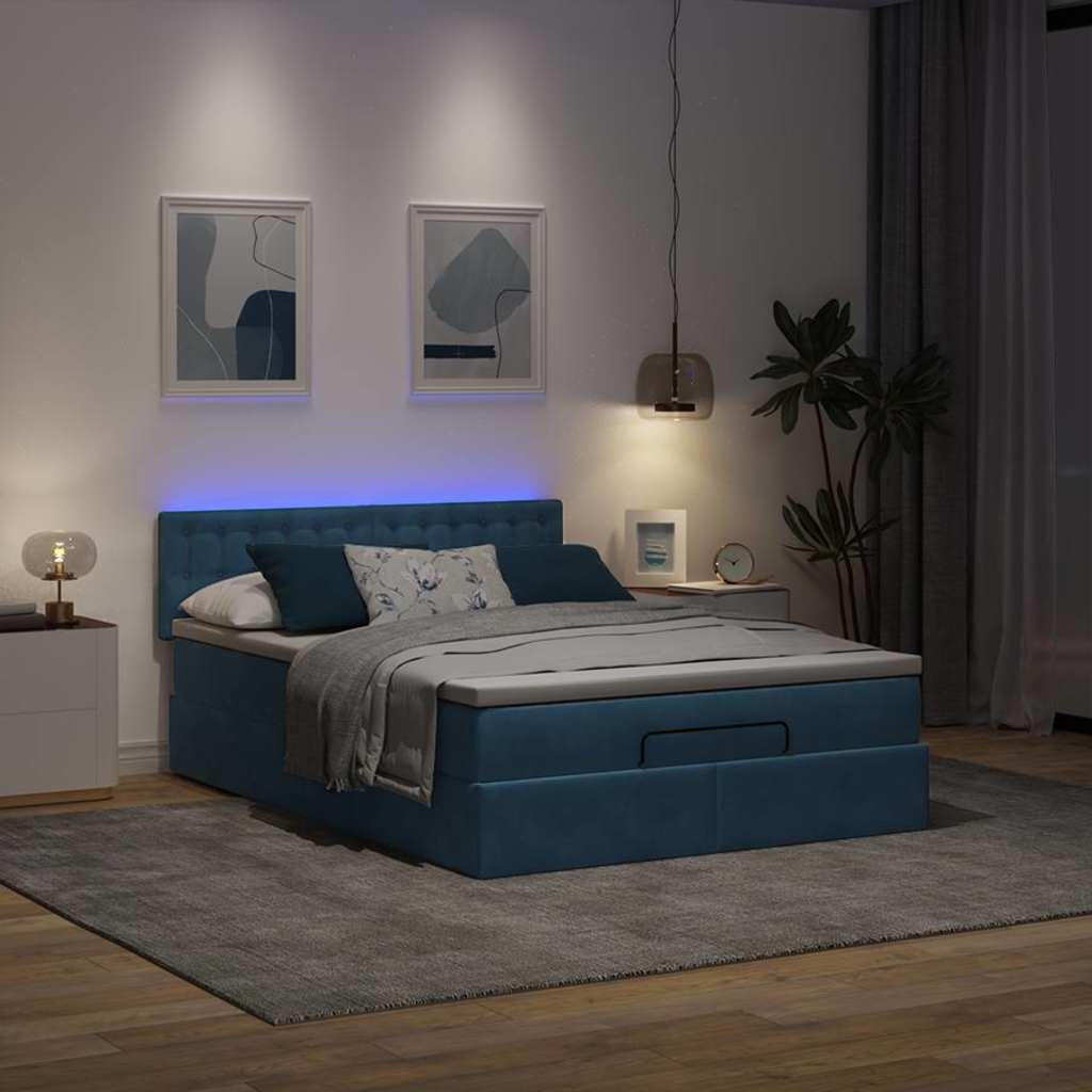 Estrutura de cama otomana com colchão 140x190cm azul escuro