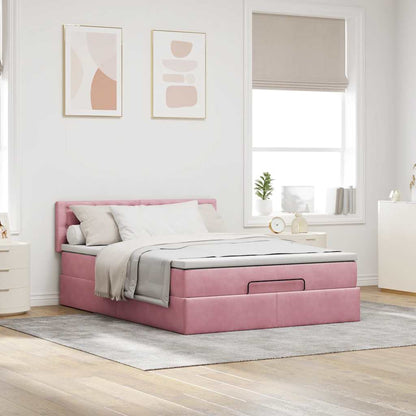 Estrutura de cama otomana com colchão 140x190 cm veludo rosa