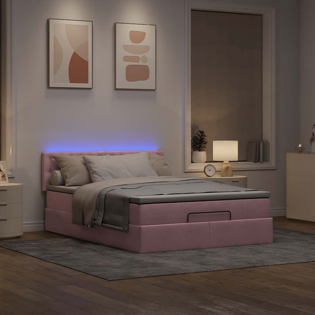 Estrutura de cama otomana com colchão 140x190 cm veludo rosa