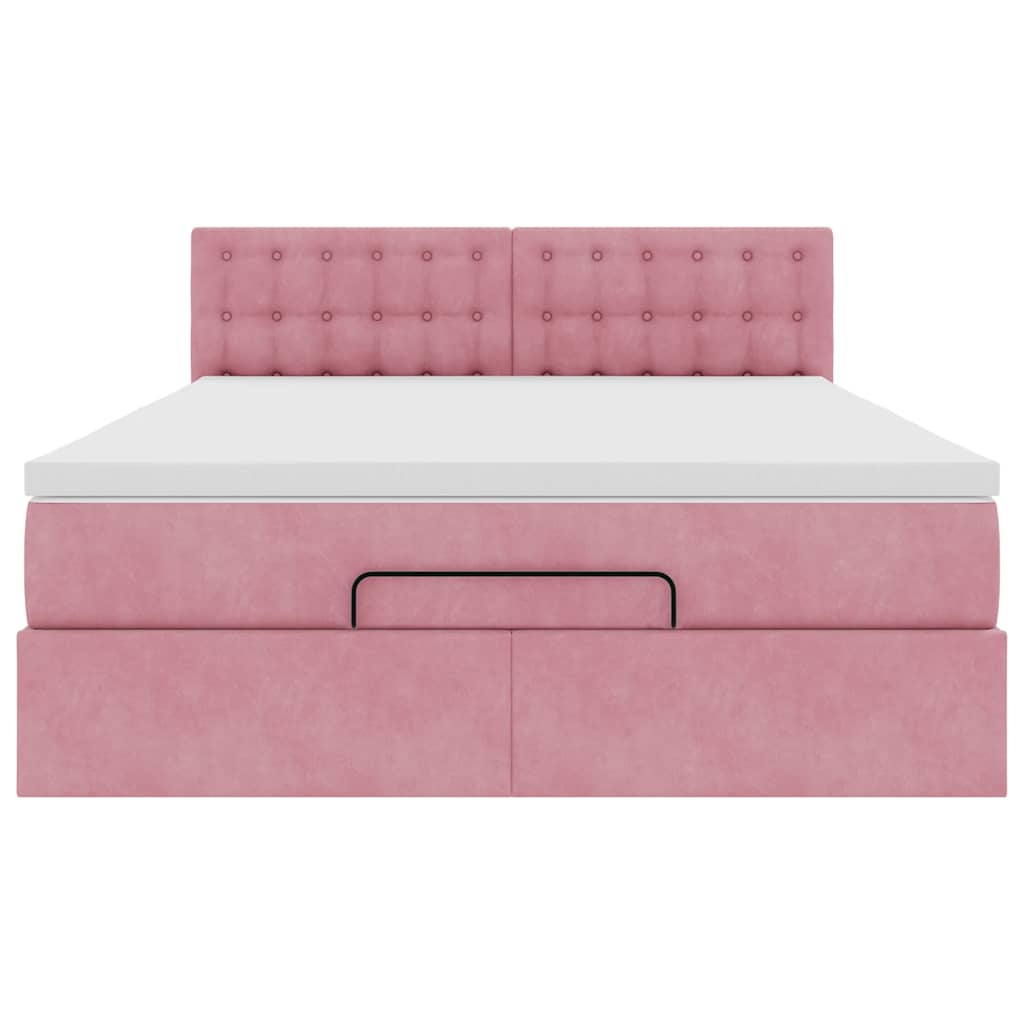 Estrutura de cama otomana com colchão 140x200 cm veludo rosa