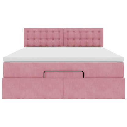 Estrutura de cama otomana com colchão 140x200 cm veludo rosa