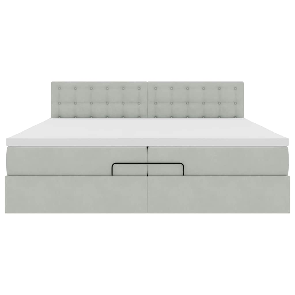 Estrutura cama otomana colchões 200x200cm veludo cinzento claro