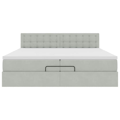 Estrutura cama otomana colchões 200x200cm veludo cinzento claro