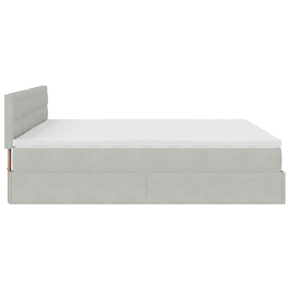 Estrutura cama otomana colchões 200x200cm veludo cinzento claro