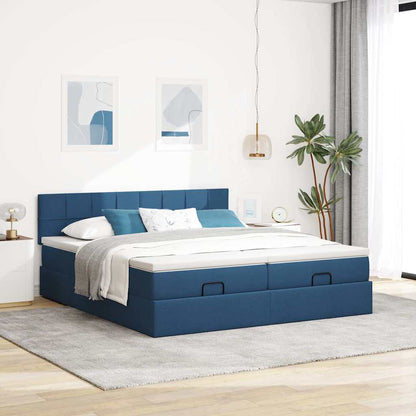 Estrutura de cama otomana com colchões 160x200cm tecido azul