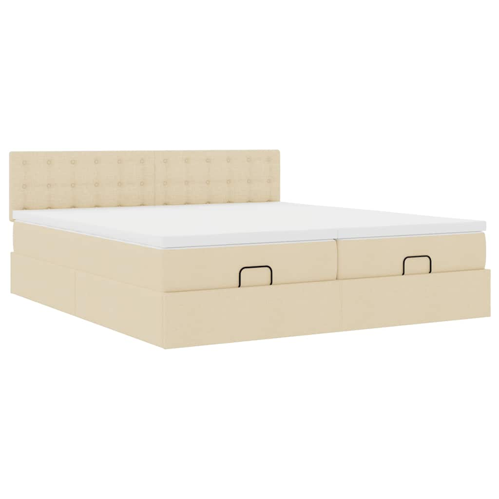 Estrutura de cama otomana com colchões tecido creme 200x200cm