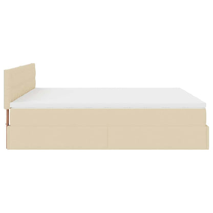 Estrutura de cama otomana com colchões tecido creme 200x200cm