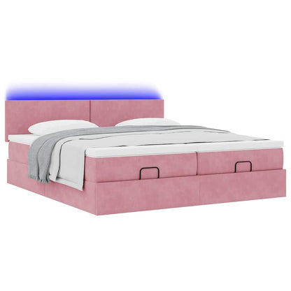 Estrutura de cama otomana com colchões 160x200 cm veludo rosa