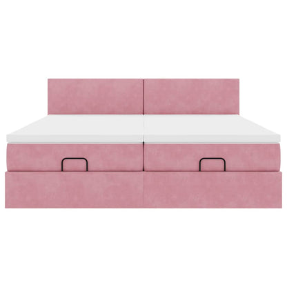 Estrutura de cama otomana com colchões 160x200 cm veludo rosa