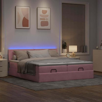 Estrutura de cama otomana com colchões 160x200 cm veludo rosa