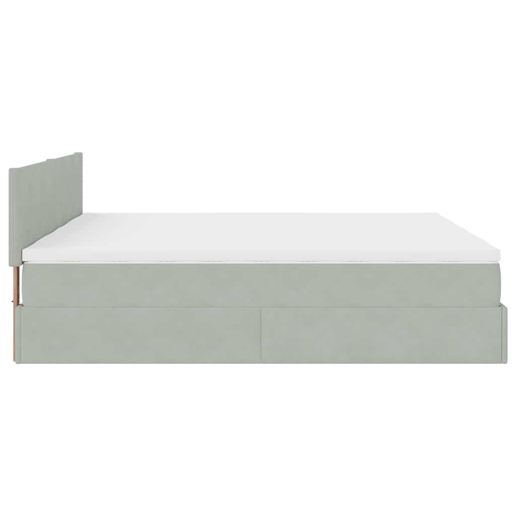 Estrutura cama otomana colchões 200x200cm veludo cinzento claro