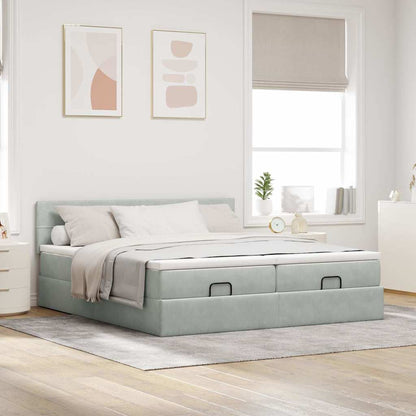 Estrutura cama otomana colchões 160x200cm veludo cinzento claro