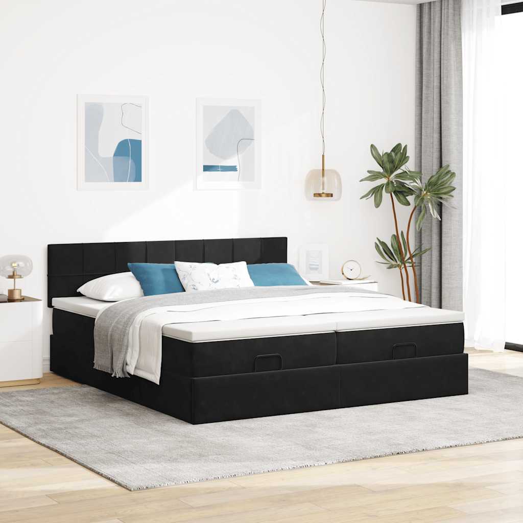 Estrutura de cama otomana com colchões 160x200 cm veludo preto