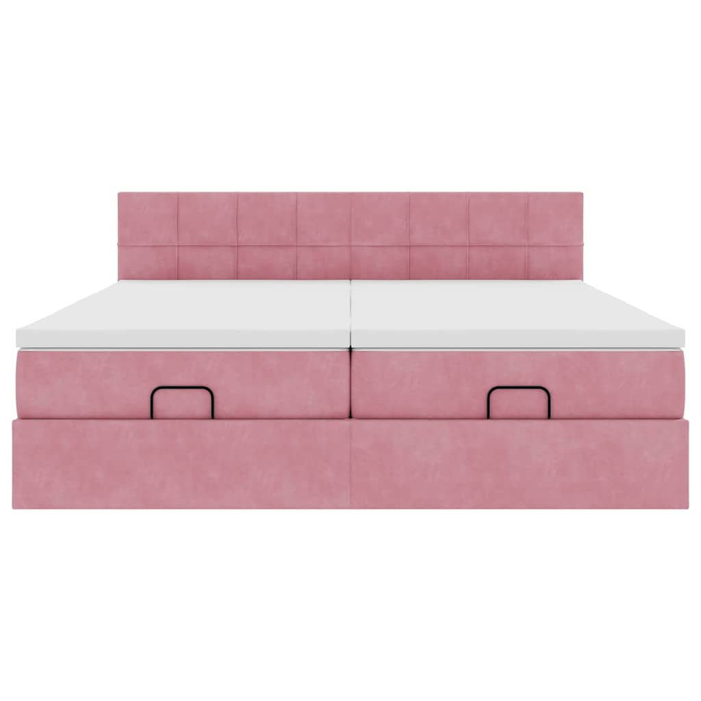 Estrutura de cama otomana com colchões 160x200 cm veludo rosa