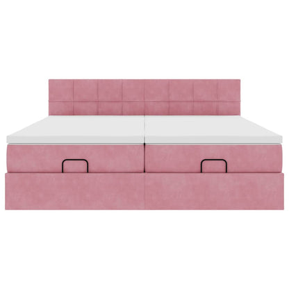 Estrutura de cama otomana com colchões 160x200 cm veludo rosa