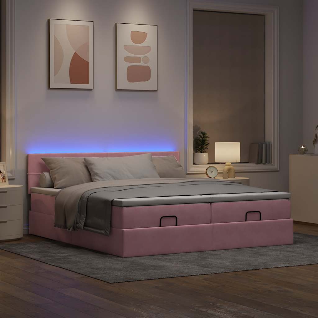 Estrutura de cama otomana com colchões 160x200 cm veludo rosa