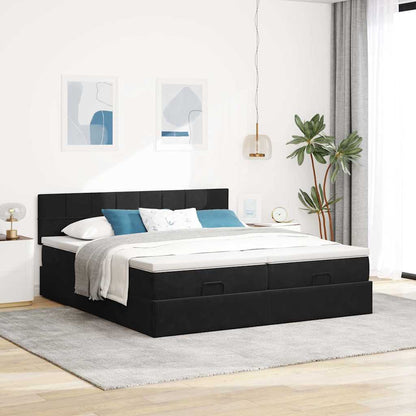 Estrutura de cama otomana com colchões 180x200cm veludo preto