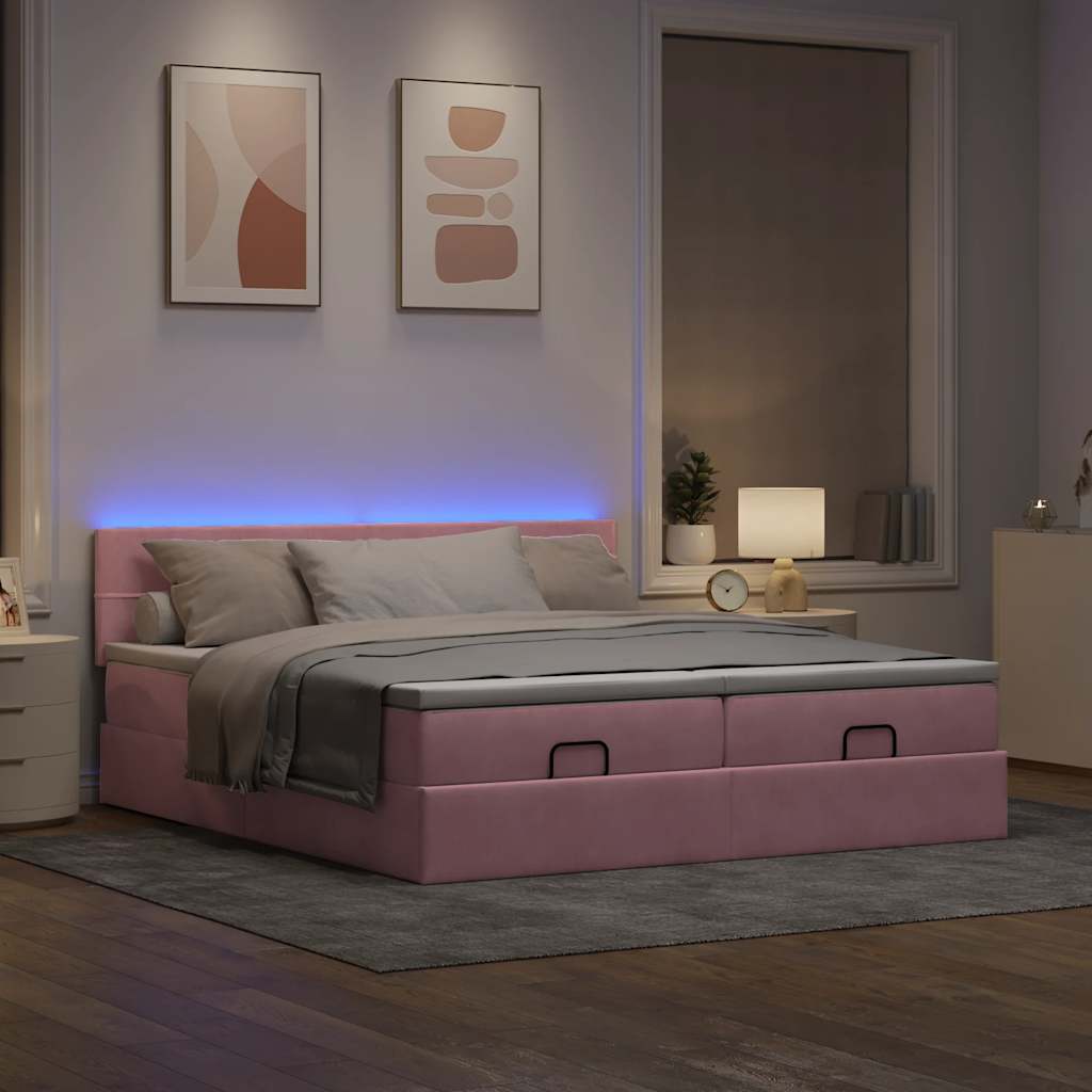 Estrutura de cama otomana com colchões 180x200 cm veludo rosa