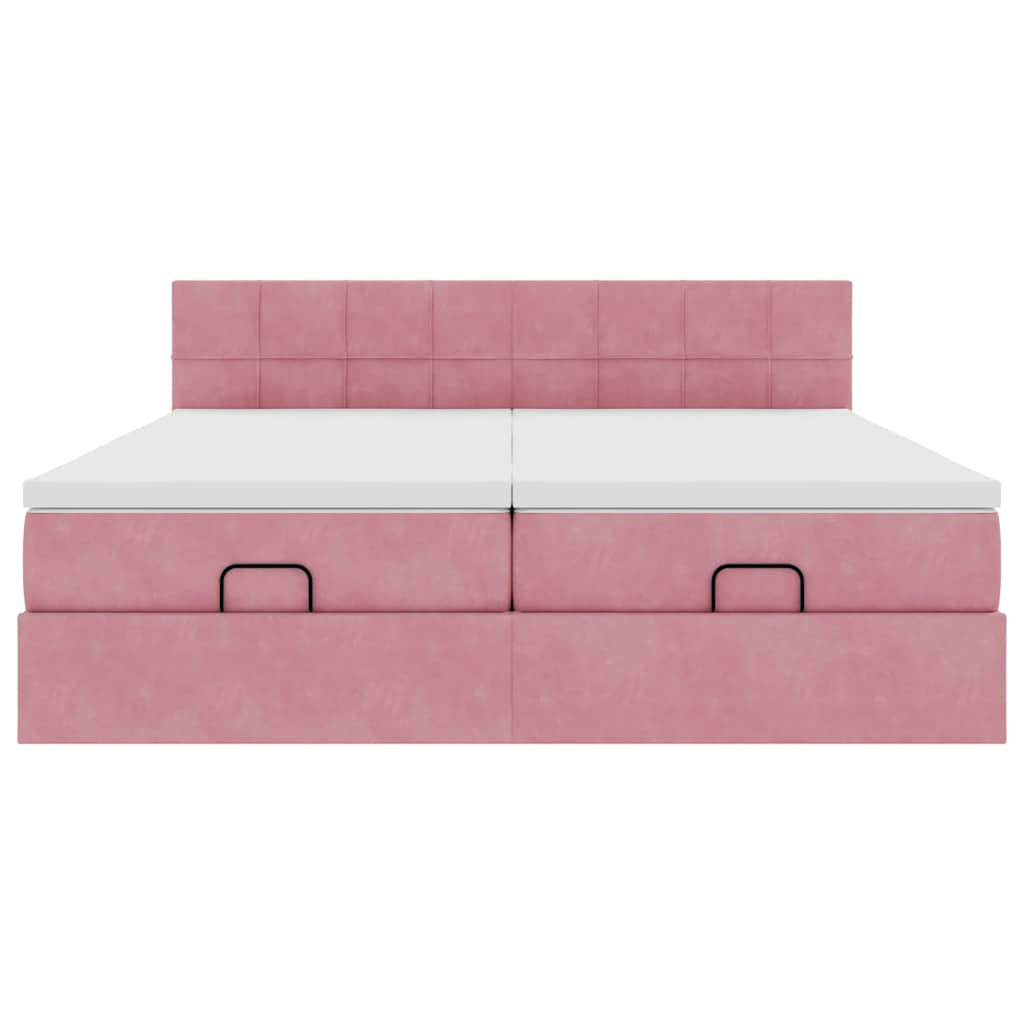 Estrutura de cama otomana com colchões 180x200 cm veludo rosa