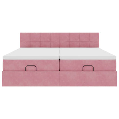 Estrutura de cama otomana com colchões 180x200 cm veludo rosa