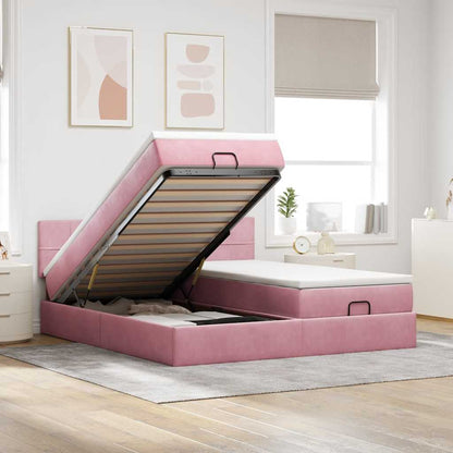 Estrutura de cama otomana com colchões 180x200 cm veludo rosa