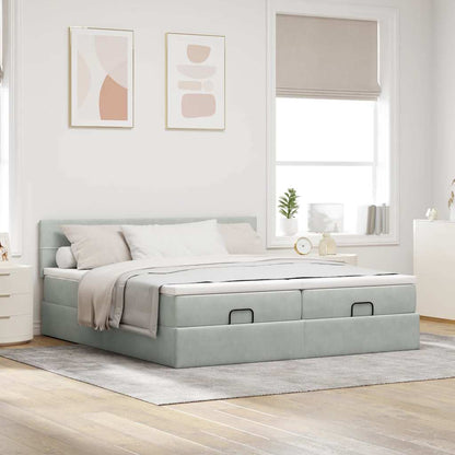 Estrutura cama otomana colchões 200x200cm veludo cinzento claro