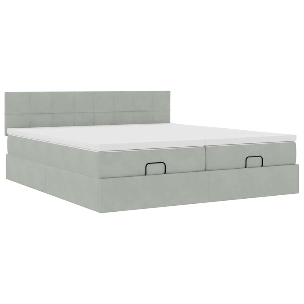 Estrutura cama otomana colchões 200x200cm veludo cinzento claro