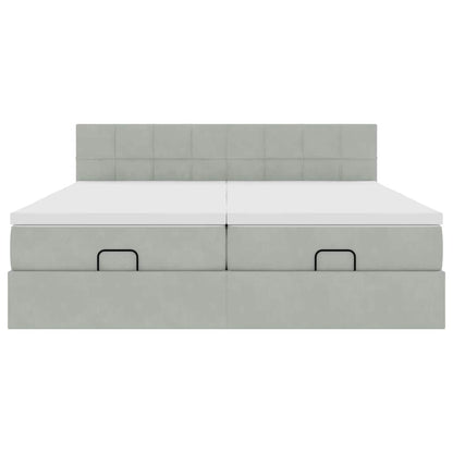 Estrutura cama otomana colchões 200x200cm veludo cinzento claro