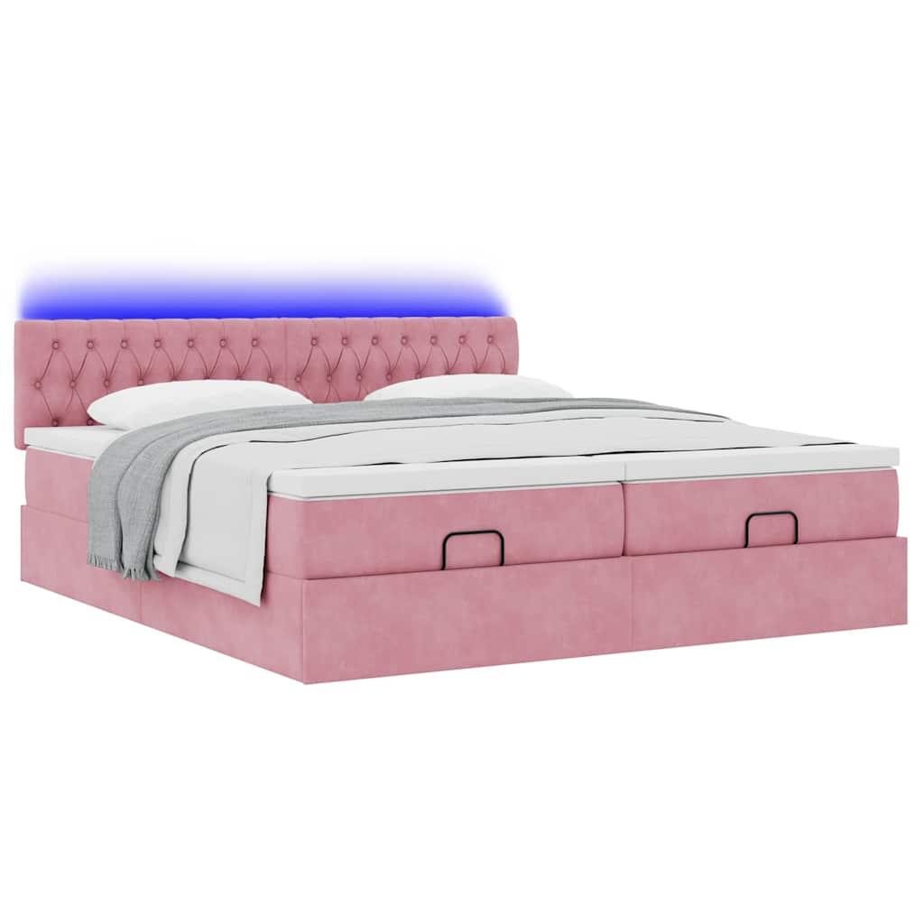 Estrutura de cama otomana com colchões 160x200 cm veludo rosa